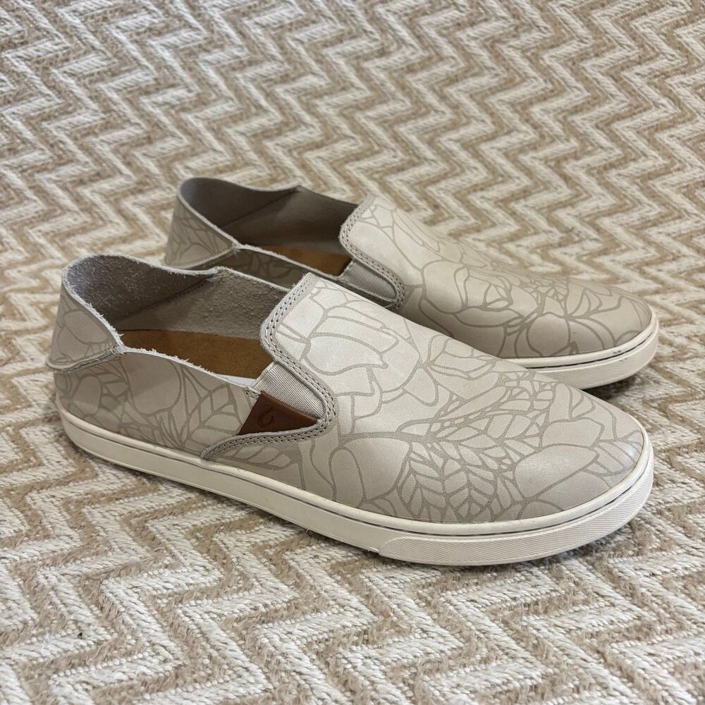Olukai Women's Pehuea Lau Slip On Leather Loafer Sneaker Beige Tan Size 9.5 NEW